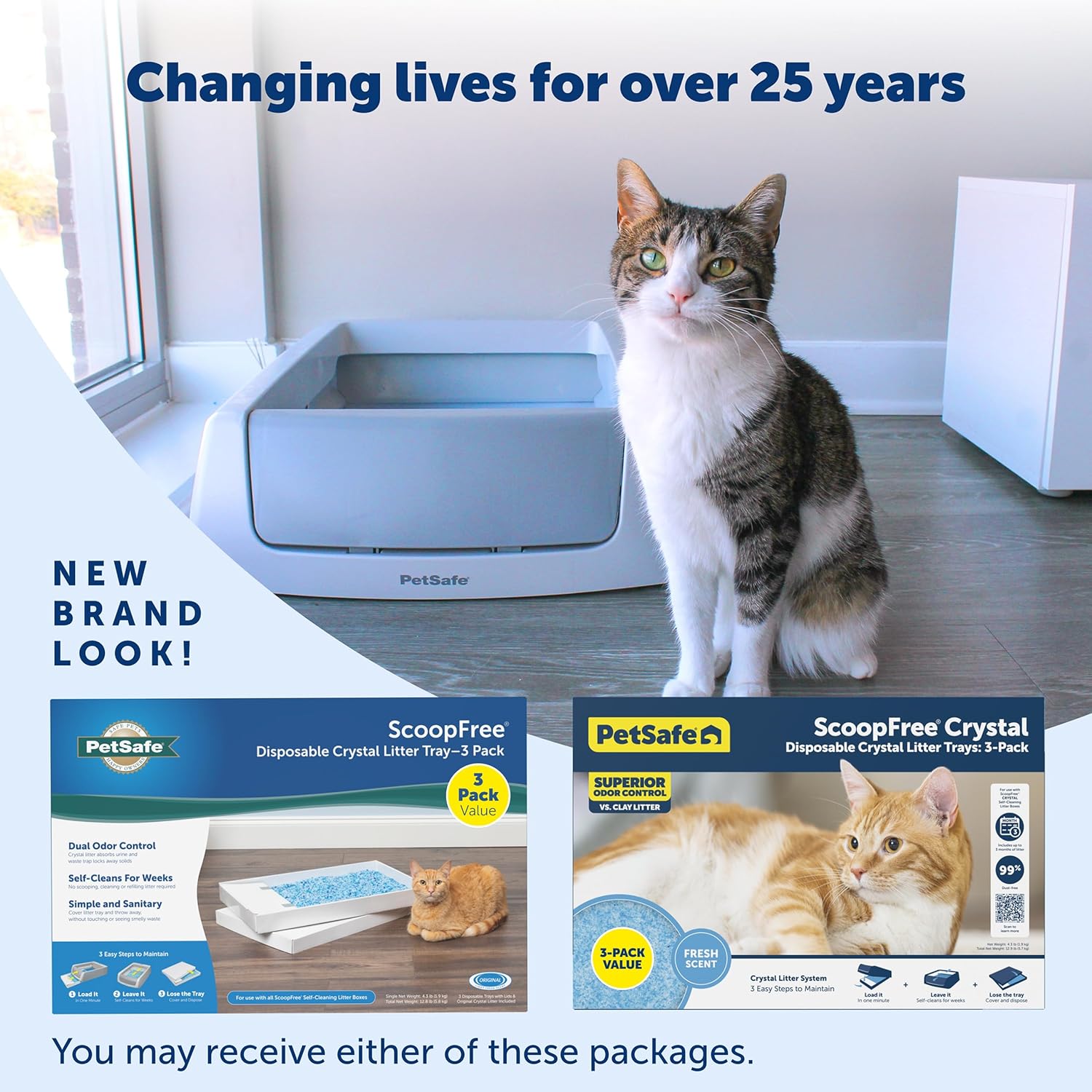 PetSafe ScoopFree Disposable Crystal Cat Litter Tray - Easy Cleaning Box - Refill Tray for Automatic Litter Box - Fresh Scent - 4.3 lb Bags - 3 Pack