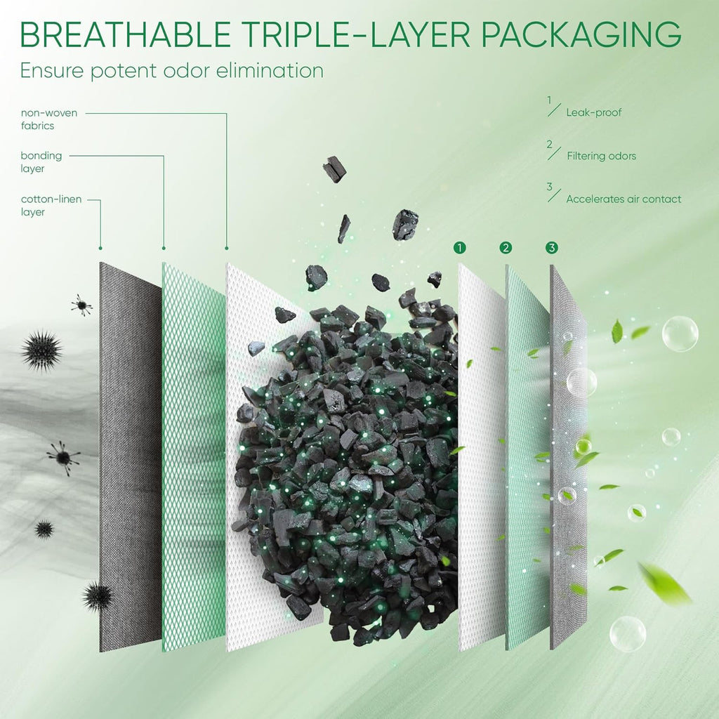 Activated Charcoal Odor Absorber, 6 Pack Natural Shoe Odor Eliminator, Bamboo Charcoal Air Purifying Bags, Sneaker Deodorizer and Moisture Absorbers for Clean Footwear, Shoe Odor Remover