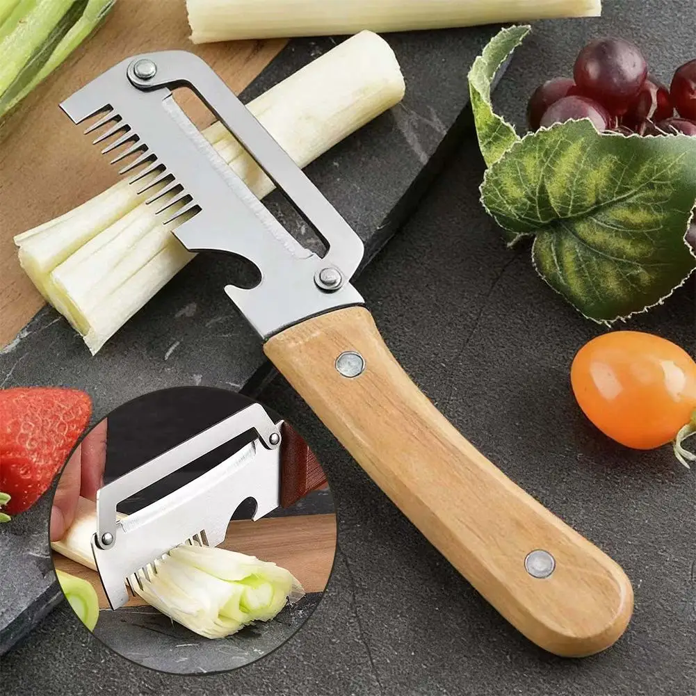 5-in-1 Serrated Peeling Knife Premium Vegetable Peeler With Wooden Handle And Bottle Opener Kitchen Tool