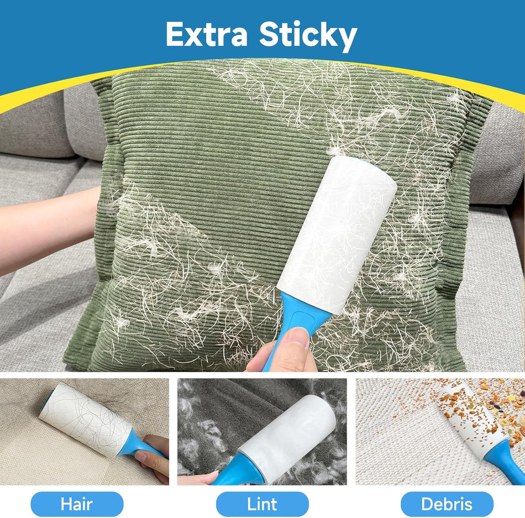 Swihauk 600 Sheets Extra Sticky Lint Rollers for Pet Hair, Easy Spiral Tear Lint Roller for Clothes with Ergonomic Handle, Multipurpose Lint Remover for Furniture, Carpet, Car Seat