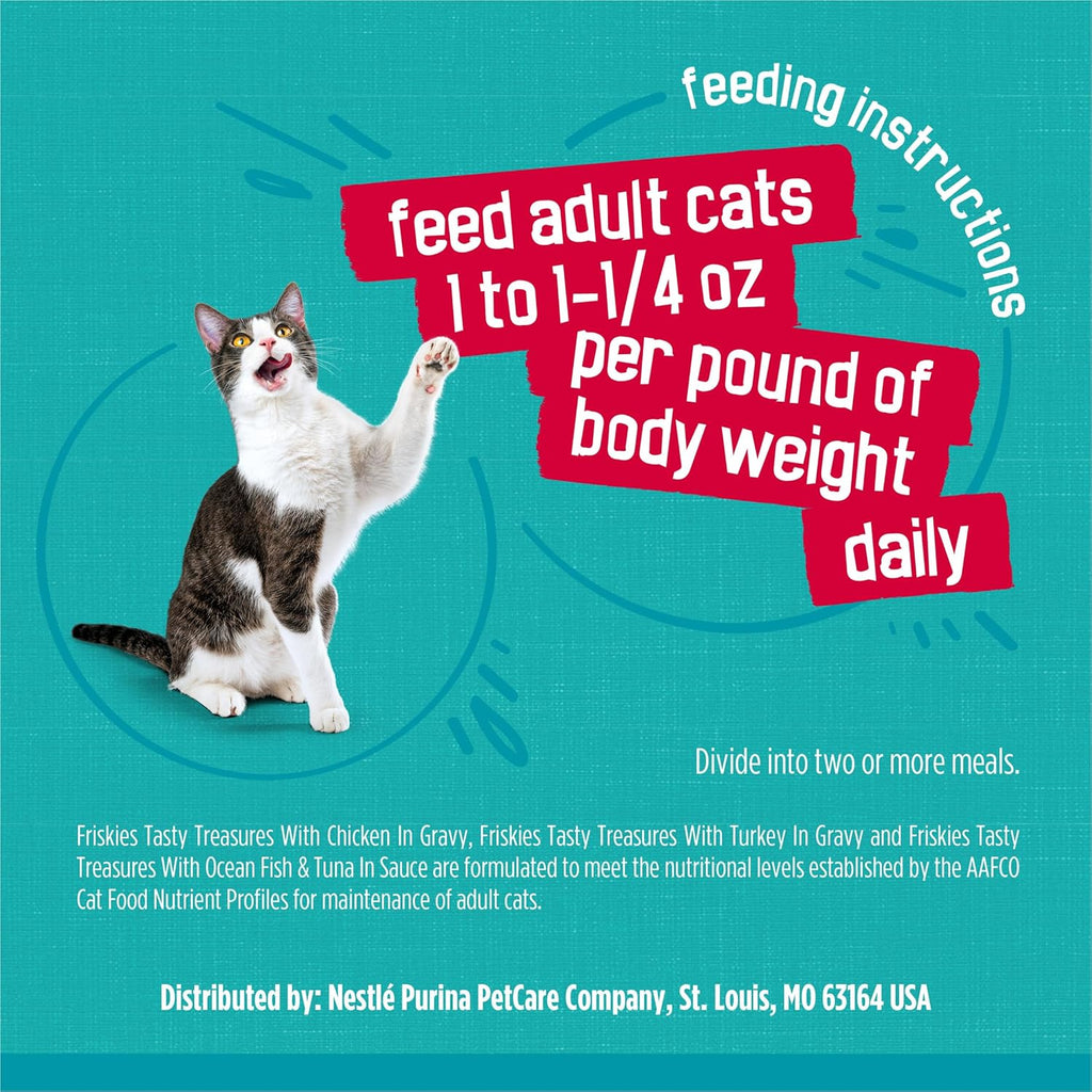 Purina Friskies Wet Cat Food Variety Pack, Tasty Treasures Prime Filets (With Ocean Fish and Tuna, With Chicken and With Turkey) - 5.5 Ounce (Pack of 12)