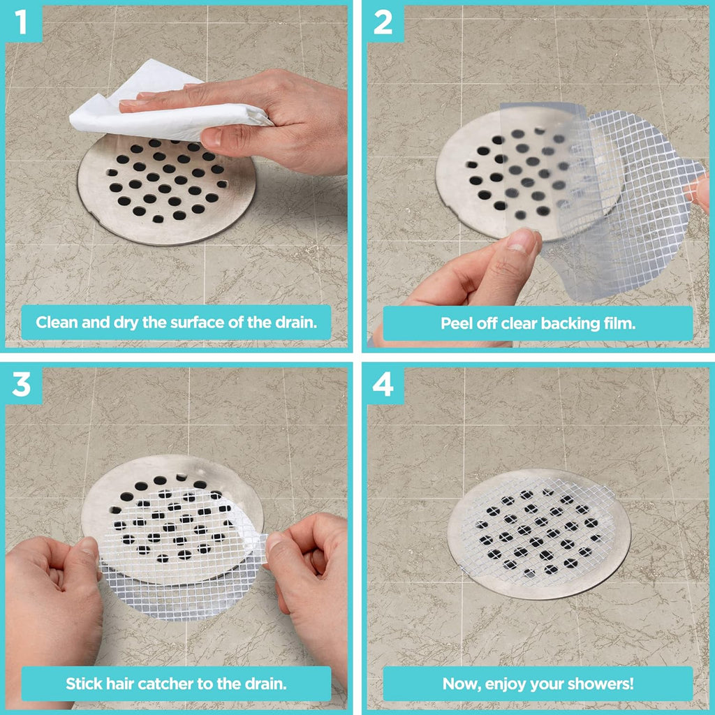 25 Pack Disposable Shower Drain Hair Catcher Mesh Stickers - Peel & Stick Drain Strainers to Prevent Clogs, Strong Waterproof Adhesive, Mess-Free Disposable Drain Covers for Shower & Bathtub