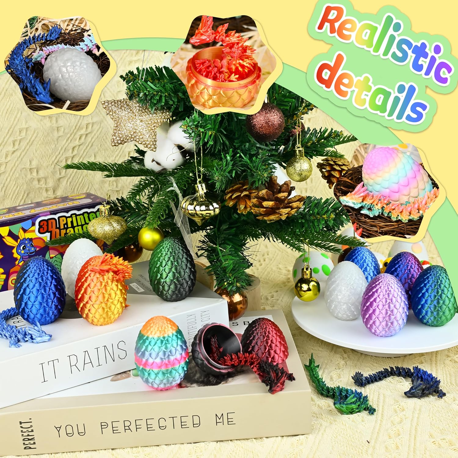 Impossmaker 12pcs 3D Printed Dragon Eggs, Cool Articulated Crystal Dragon Toys for Boys Kids Teen, Surprise Dinosaur Eggs for Party Favors, Fun Goodie Bag Stuffers for Birthdays, Classroom Prizes