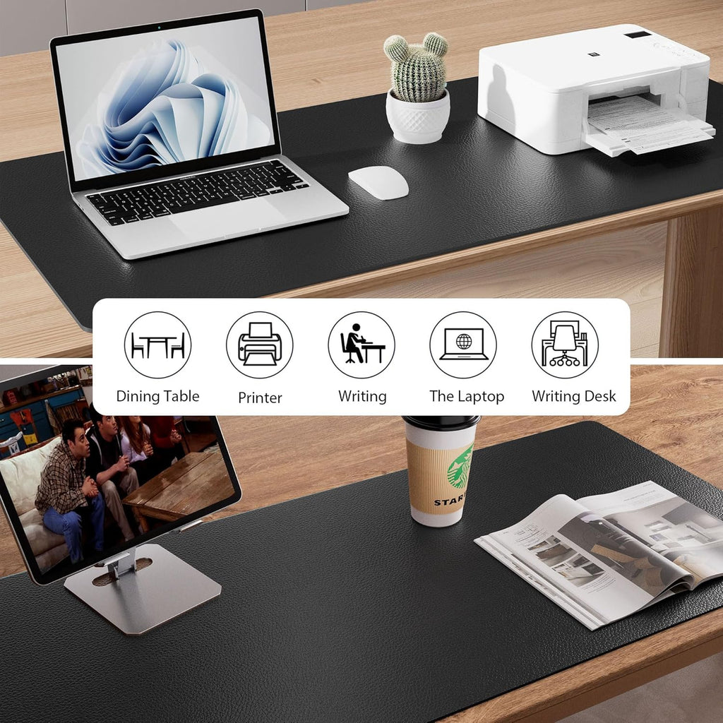 Aothia Non-Slip Waterproof PU Leather Desk Pad Protector for Mouse, Writing Desk, Office, Home, Laptop Blotter, 23.6" x 13.7", Black