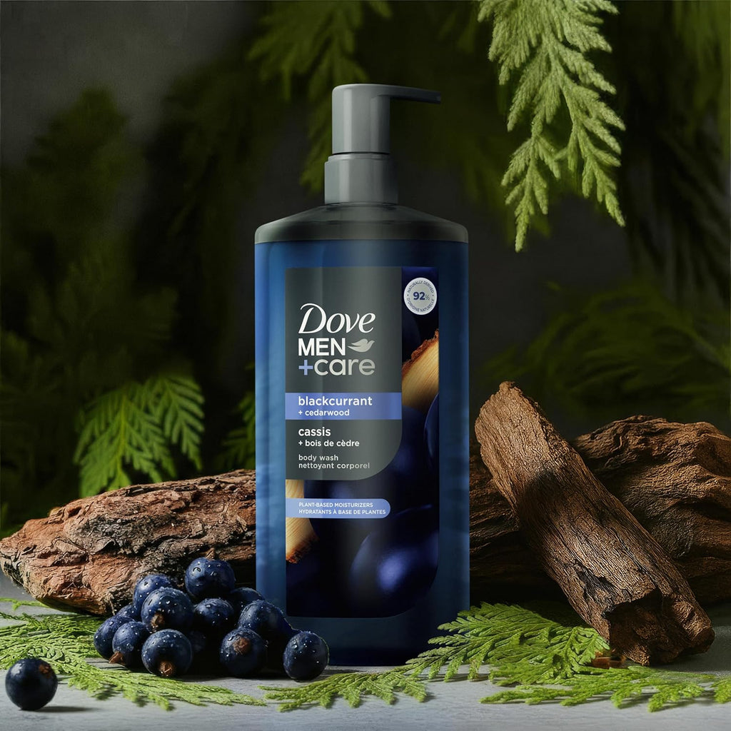 DOVE MEN Moisturizing Body Wash | #1 Dermatologist Body Wash for Men, Sulfate Free, Paraben Free, & Dye Free | Blackcurrant + Cedarwood, 26oz