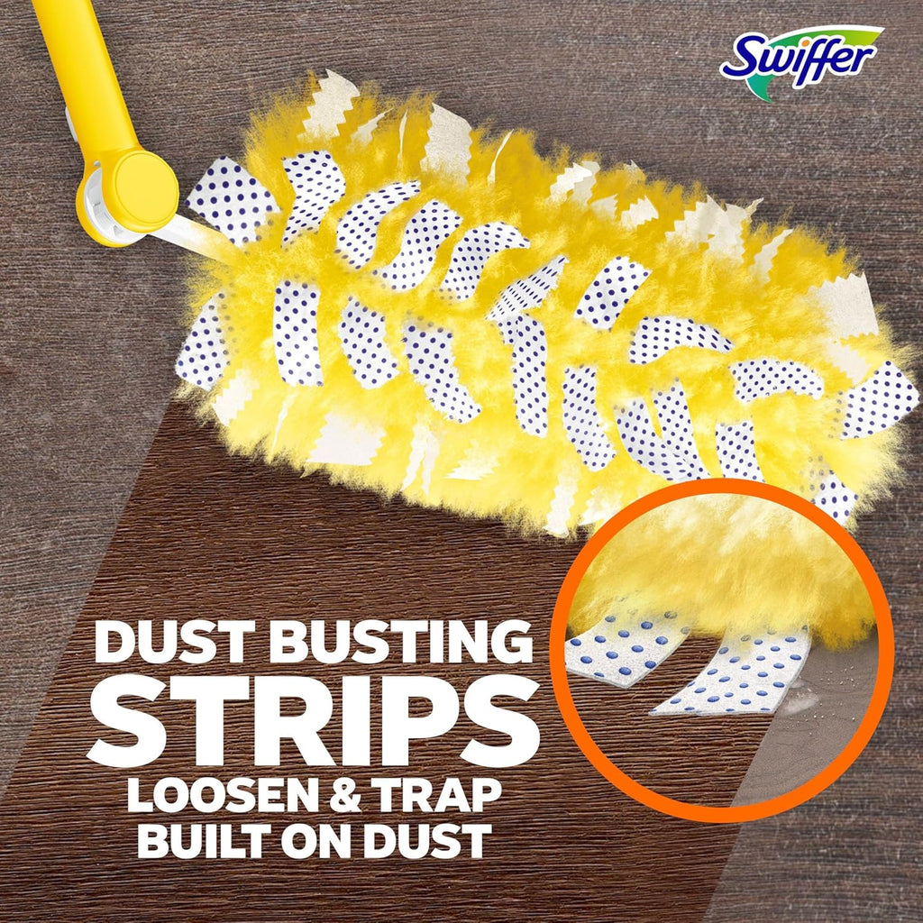 Swiffer Duster Kit with 3 ft Extendable Handle, Heavy Duty Dusting Starter Kit with 12 Refills, for Ceiling Fans, Vents and Hard to Reach Places