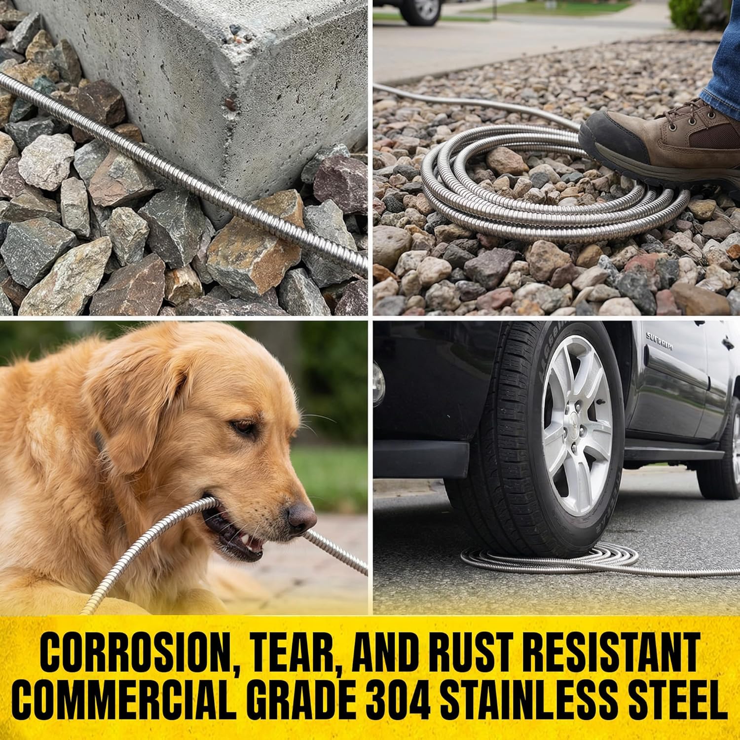 BIONIC STEEL 100 Ft Metal Garden Hose with Sprayer Nozzle, Non Kinking Designed Stainless Steel Heavy Duty Water Hose 100 Ft x 5/8 in. Flexible NON Expandable for Uninterrupted Water Flow, 500 PSI