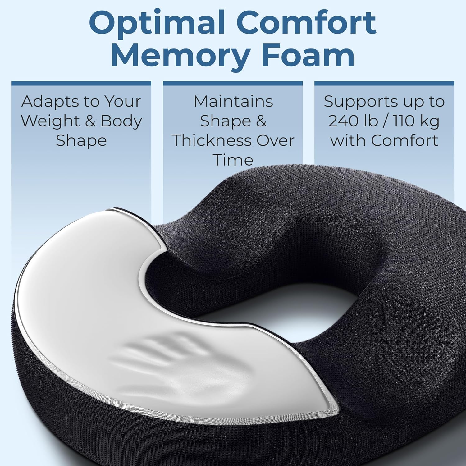 5 STARS UNITED Donut Pillow Hemorrhoid Tailbone Cushion – Large Cushion for Pain Relief – Coccyx, Prostate, Sciatica, Pelvic Floor, Pressure Sores, Pregnancy, Postpartum Recovery, Black