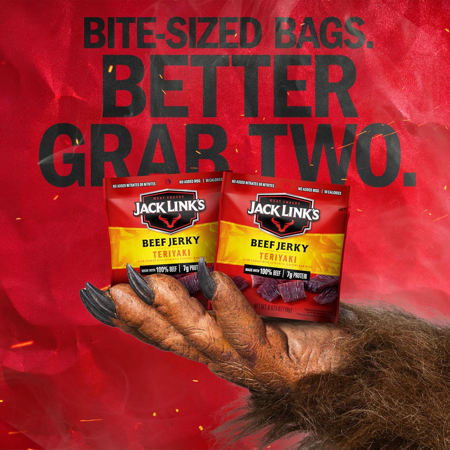 Jack Link's Teriyaki Beef Jerky Multipack - (5 Pack) 0.625 oz Bags - Ready to Eat Real Meat Protein Snacks - 7g Protein per Serving - Made with 100% Real Beef