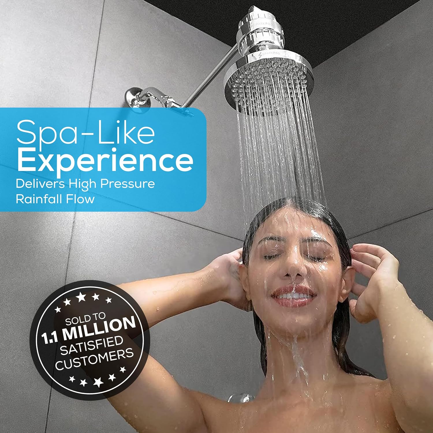 SparkPod Shower Head - High Pressure Rain - Premium Quality Luxury Design - Easy Clean Adjustable Replacement for Your Bathroom Shower Heads (Luxury Polished Chrome, 6 Inch Round)