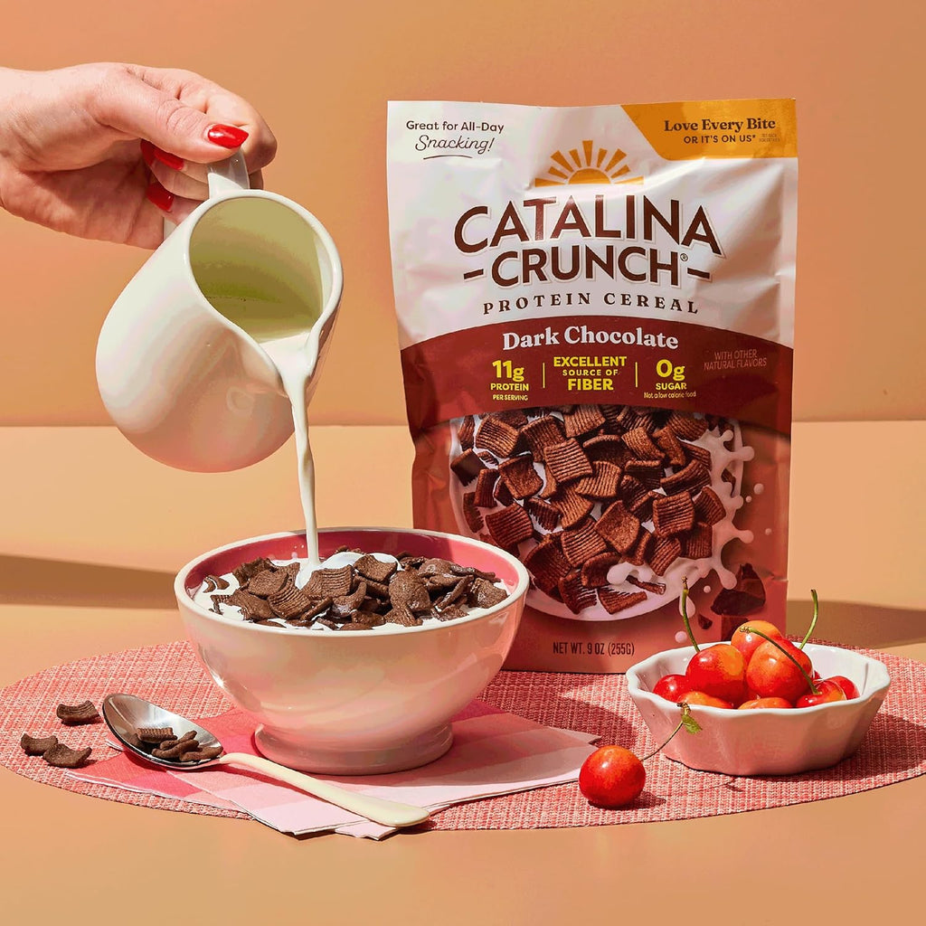 Catalina Crunch Protein Cereal - Sugar Free Breakfast Cereal with 11g of Protein - Gluten Free - Dark Chocolate - 9 oz. Bag (Pack of 1) (Packaging May Vary)