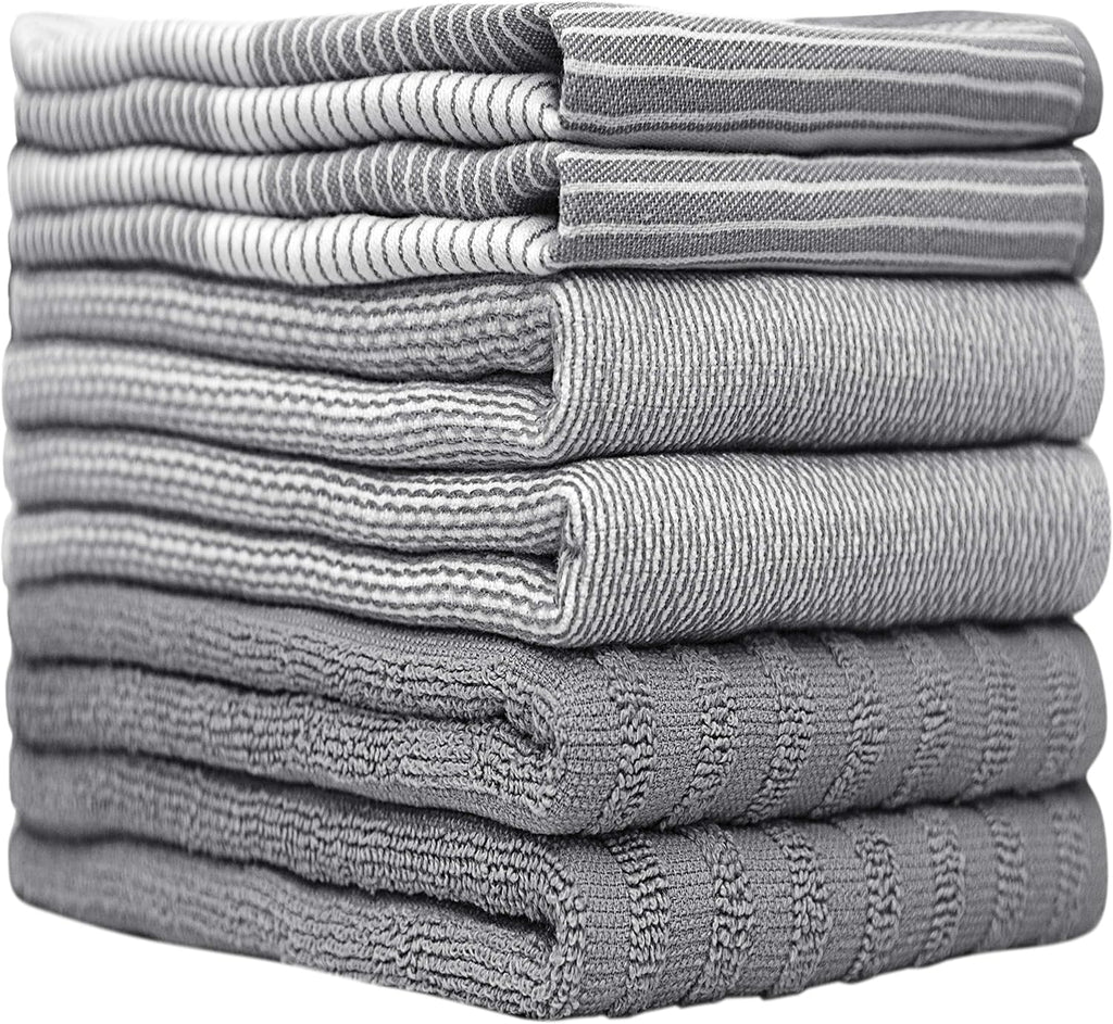 Premium Kitchen Towels (20”x 28”, 6 Pack) | Large Cotton Dish Towels | Flat & Terry Highly Absorbent Kitchen Linen Set with Hanging Loop | Gray