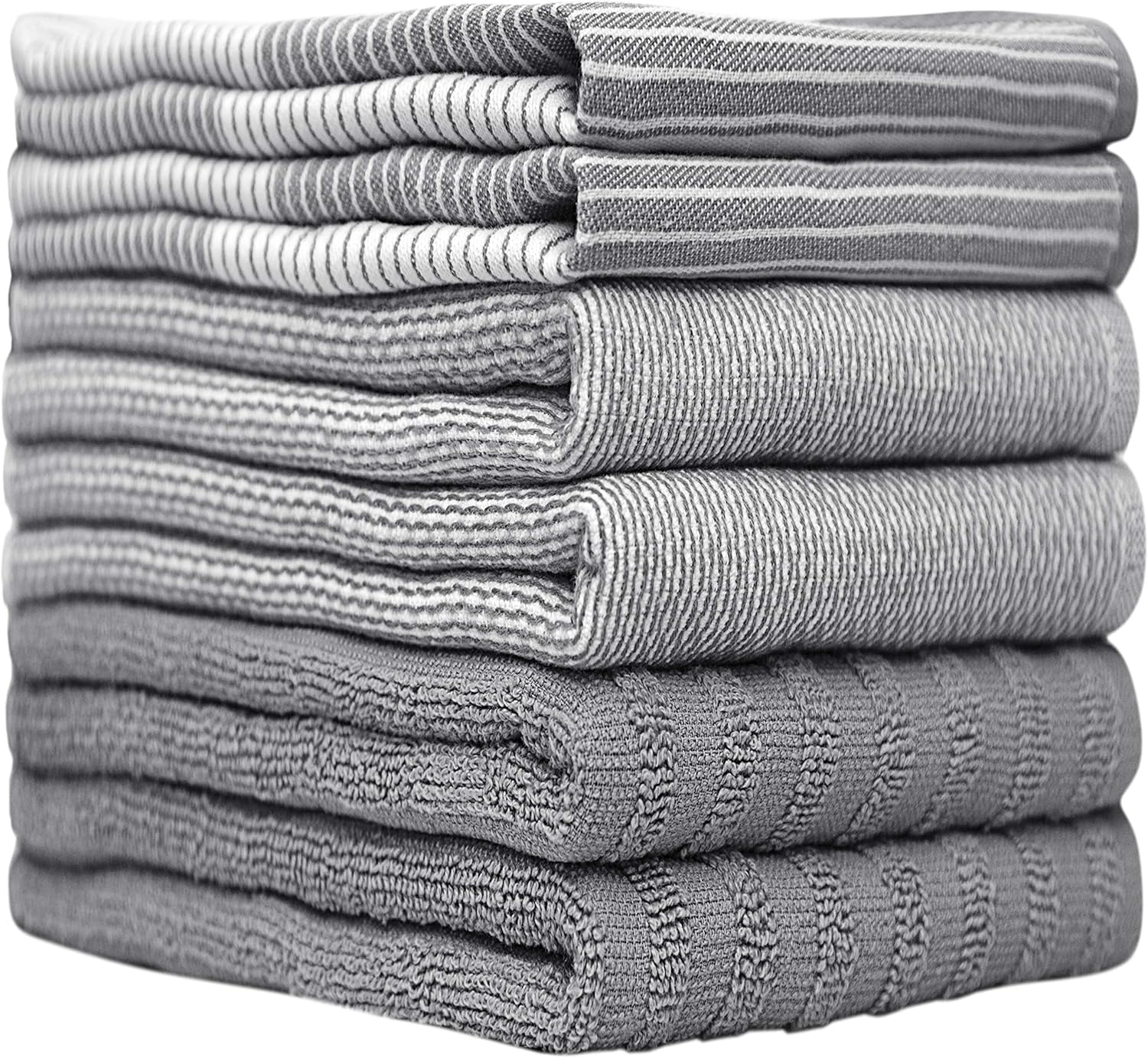 Premium Kitchen Towels (20”x 28”, 6 Pack) | Large Cotton Dish Towels | Flat & Terry Highly Absorbent Kitchen Linen Set with Hanging Loop | Gray
