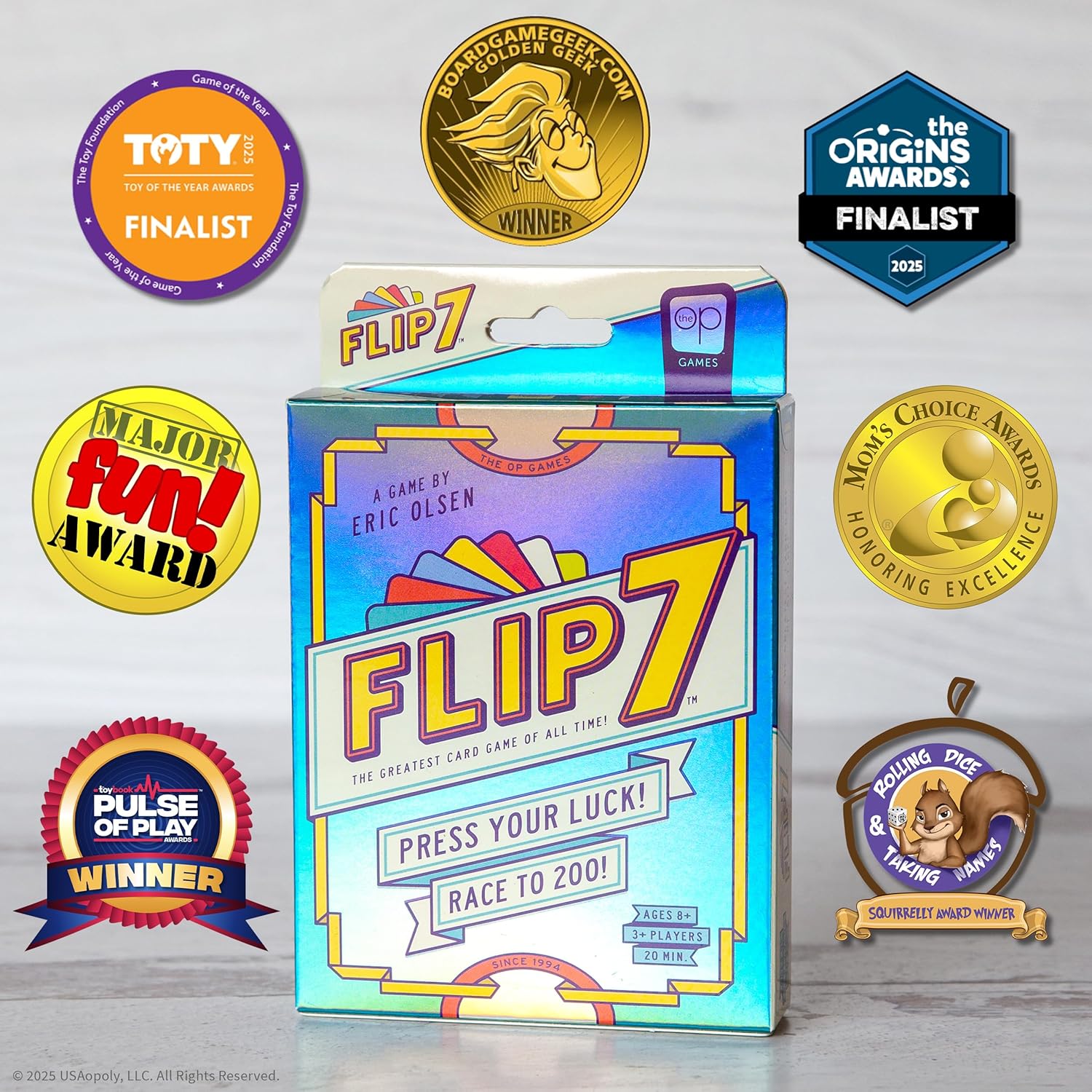 USAOPOLY Flip 7, The Ultimate Blend of Press Your Luck & Strategy, Fast-Paced Addictive Card Game,Quick to Learn & Easy to Teach,Perfect for Game Nights, 3+ Players, Ages 8 & Up, 20 Minutes Play Time
