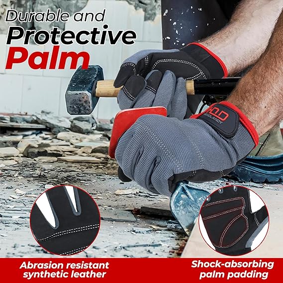 HANDLANDY Work Gloves for Men & Women, Utility Mechanic Working Gloves Touch Screen, Flexible Gardening Gloves for Yard