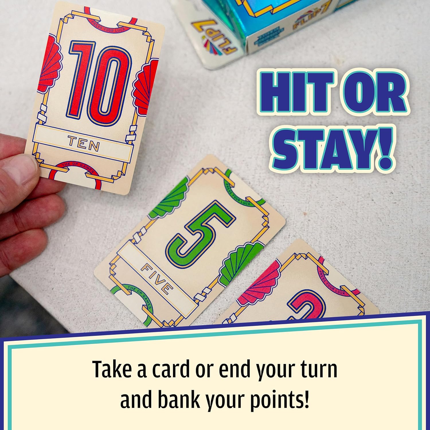 USAOPOLY Flip 7, The Ultimate Blend of Press Your Luck & Strategy, Fast-Paced Addictive Card Game,Quick to Learn & Easy to Teach,Perfect for Game Nights, 3+ Players, Ages 8 & Up, 20 Minutes Play Time