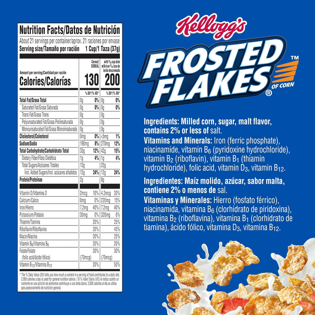 Kellogg's Frosted Flakes Breakfast Cereal, Fat Free, Giant Size, 28.5 oz