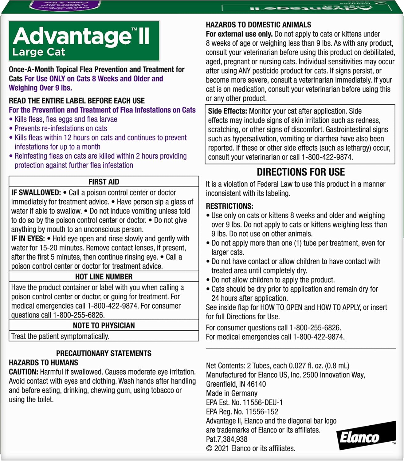 Advantage II Large Cat Vet-Recommended Flea Treatment & Prevention | Cats Over 9 lbs. | 2-Month Supply