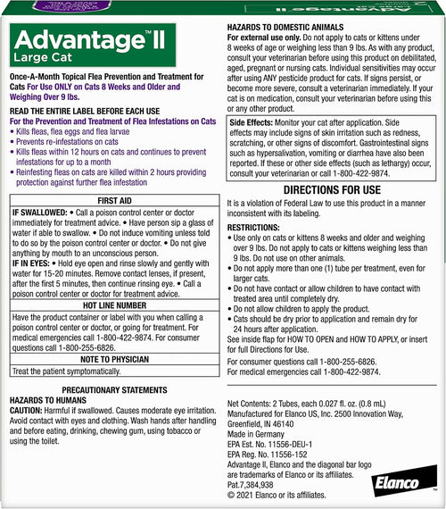 Advantage II Large Cat Vet-Recommended Flea Treatment & Prevention | Cats Over 9 lbs. | 2-Month Supply
