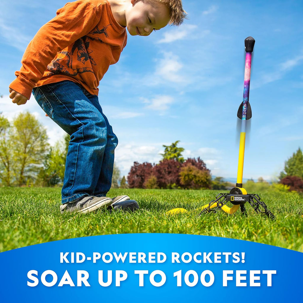 NATIONAL GEOGRAPHIC Air Rocket Toy – Ultimate LED Rocket Launcher for Kids, Jump and Launch The Light Up, Air Powered, Foam Tipped Rockets up to 100 Feet