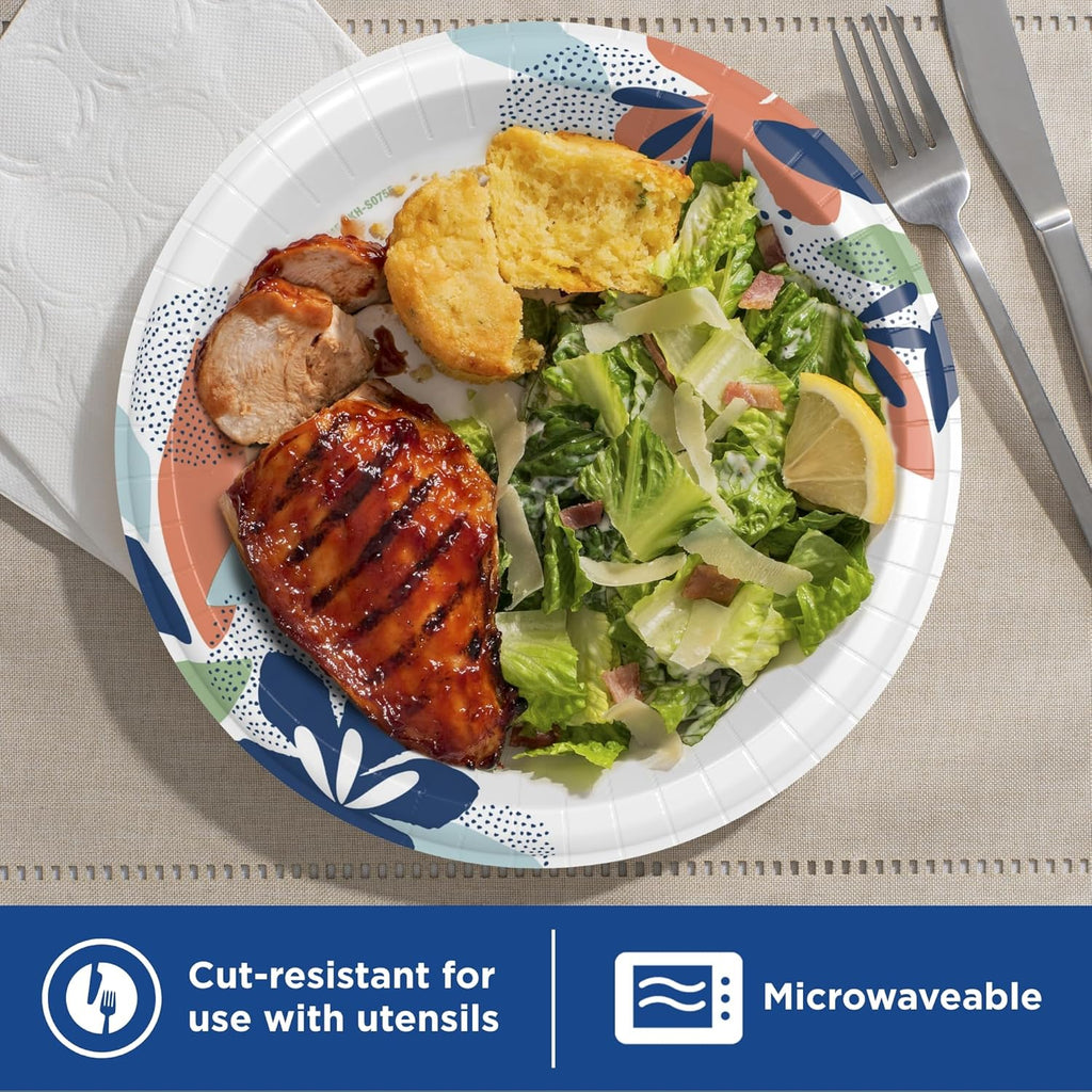 Dixie Large Paper Plates, 10 Inch, 150 Count, 2X Stronger*, Microwave-Safe, Soak-Proof, Cut Resistant, Disposable Plates For Everyday Breakfast, Lunch, & Dinner Meals