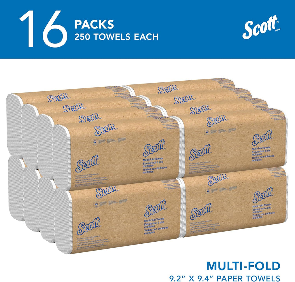 Scott® Professional Universal Multifold Paper Towels, Bulk (01840), Absorbency Pockets, 9.2" x 9.4" sheets, Standard Tier, Compressed, White (250 Sheets/Pack, 16 Packs/Case, 4,000 Sheets/Case)
