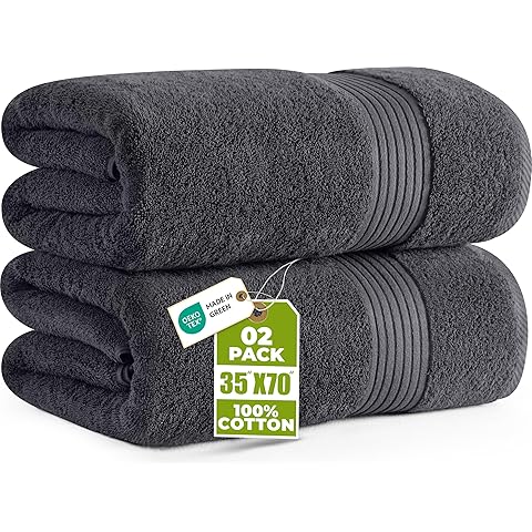 Utopia Towels Jumbo Bath Sheet 2 Piece, 600 GSM, 35 by 70 Inches, 100% Ring Spun Cotton, Absorbent and Quick Dry Extra Large Bath Towel, Grey