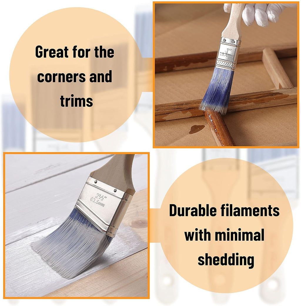 Bates- Paint Brushes, 6 Pack, Treated Wood Handle, Paint Brushes for Walls, Stain, Furniture