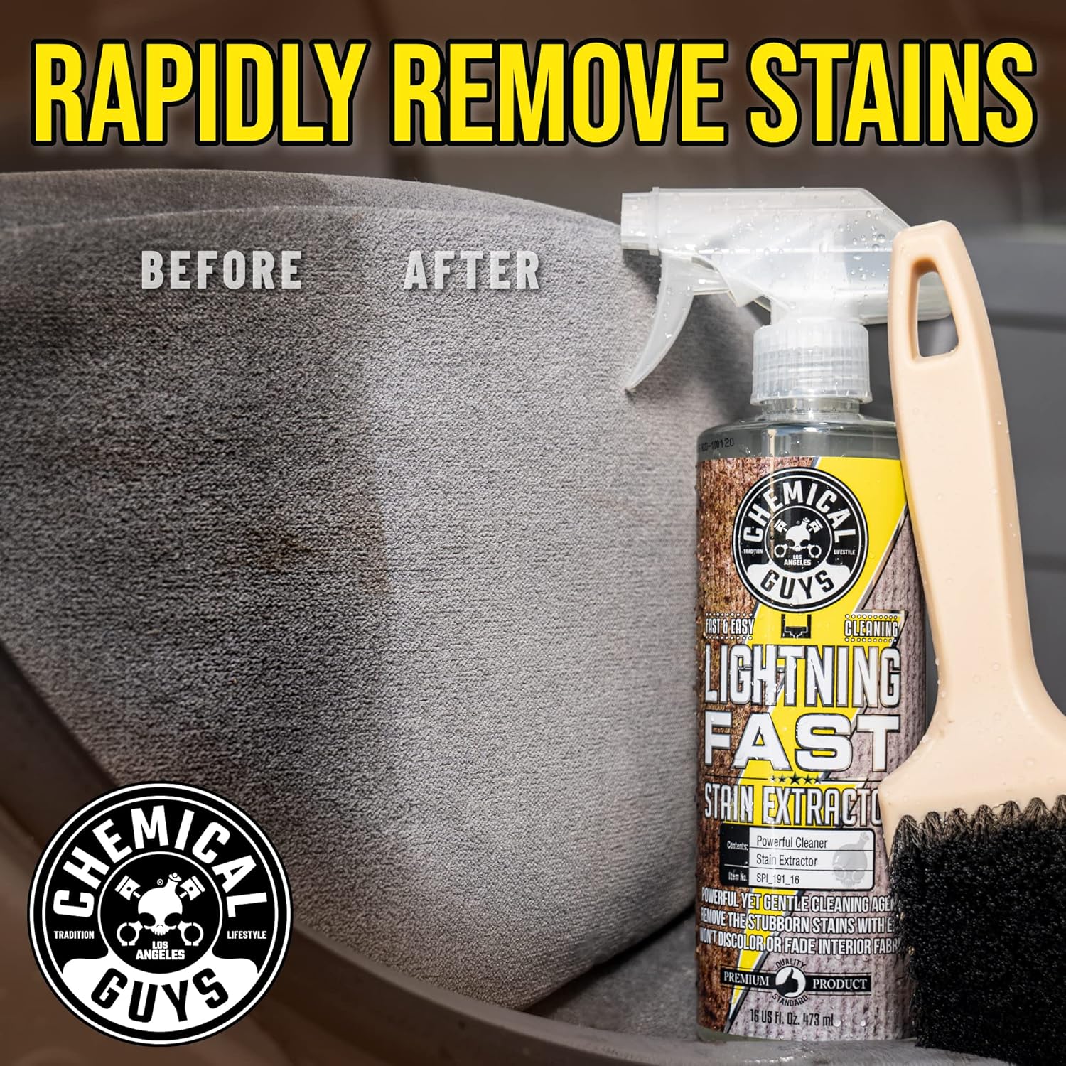 Chemical Guys Lightning Fast Carpet and Upholstery Stain Extractor - Chemical Guys Carpet Cleaner, Great for Fabric, Upholstery, Cars, Home, Office, Furniture, and More, Fresh Scent - 16 oz