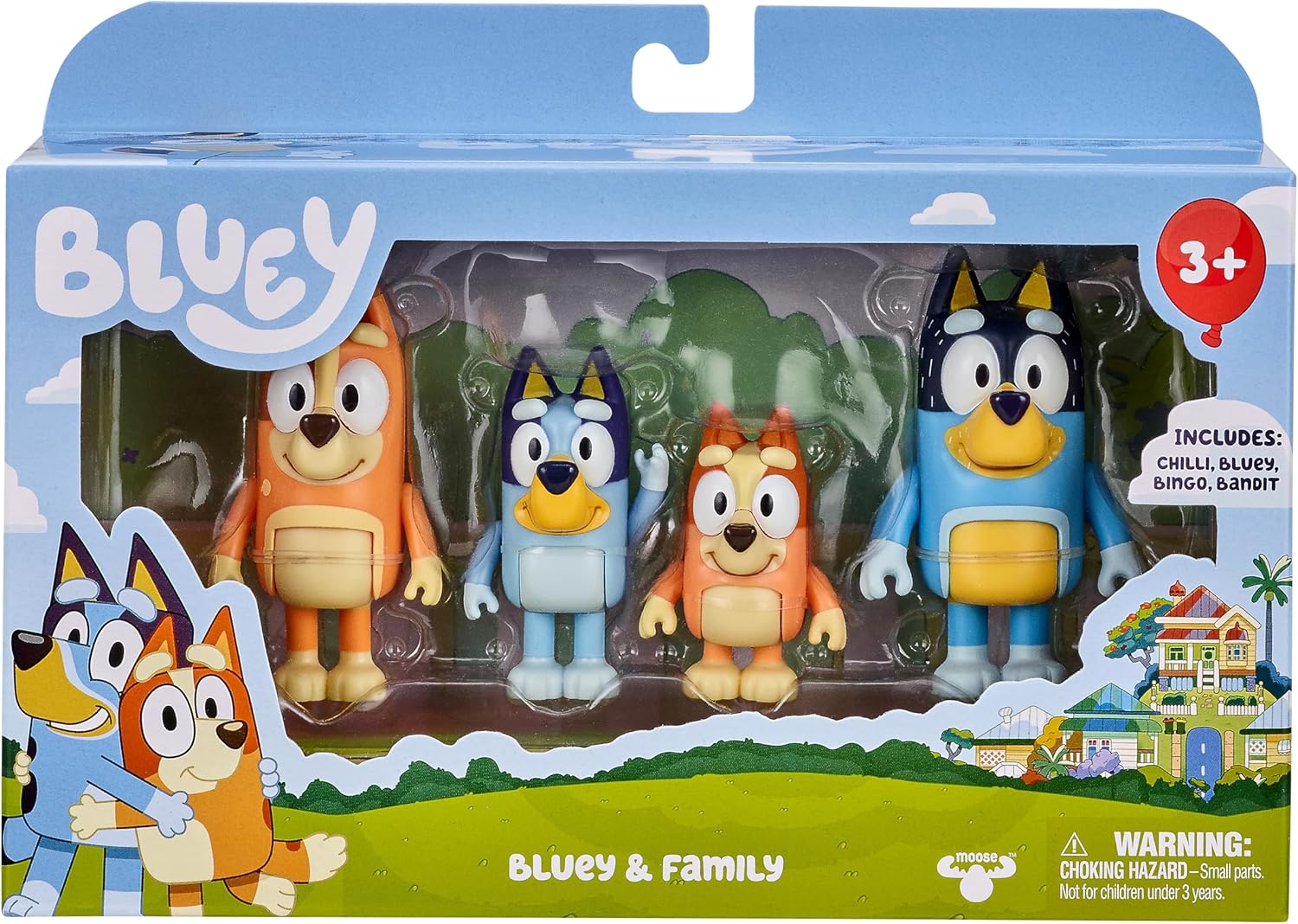 Bluey Family Figure Pack of 4, Robust Poseable Character Toys with Bingo, Chilli, and Bandit Figures, Toddler-Sized Animal Figurines for Kids Ages 3+